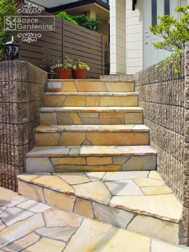 アプローチ 階段 自然石 パラストーン 乱形 アプローチ 階段 自然石 パラストーン 乱形