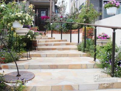 アプローチ 階段 石貼り パラストーン 乱形 アプローチ 階段 石貼り パラストーン 乱形