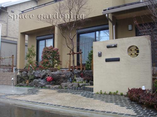 千葉県柏市 新築外構工事 和モダン オープン 門柱 塀 植栽